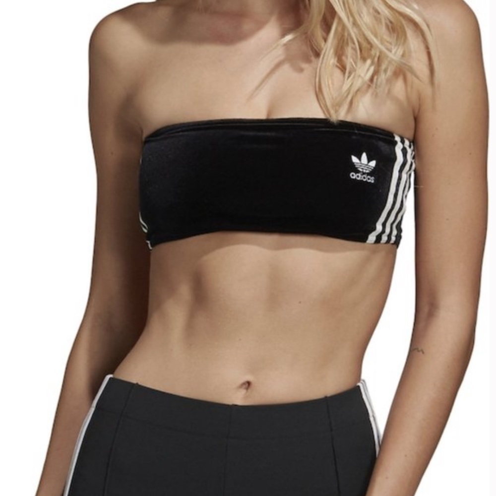 adidas Black Bandeau Tube Top with White Stripes